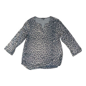 Chances R Womena Longsleeve Top Gray Leopard Print Size Medium Sheer Boho Casual